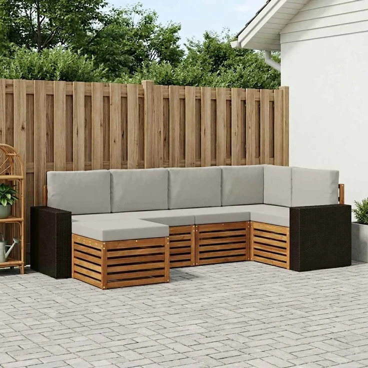 vidaXL Outdoor-Sofagarnitur 6 stk. 5-Sitzer Natur und Hellgrau 3384572 – Bild 1