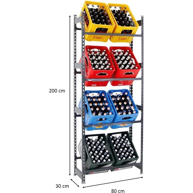 PROREGAL® Standregal Getränkekistenregal HIGH BIG CAMEL, HxBxT 200x80x30cm, Anthrazit, Getränkeregal, 4 Ebenen für 4-12 Kisten, 100kg Tragkraft pro Ebene, Selbstmontage – Bild 2