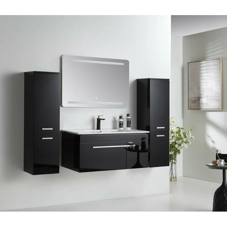 Faizee Möbel Badmöbel-Set Badmöbel Set Komplett 90cm Schwarz/Königsblau, (Komplett-Set, 5-St), badmöbel set 90cm Schwarz/Königsblau komplett Set Soft-Close LED
