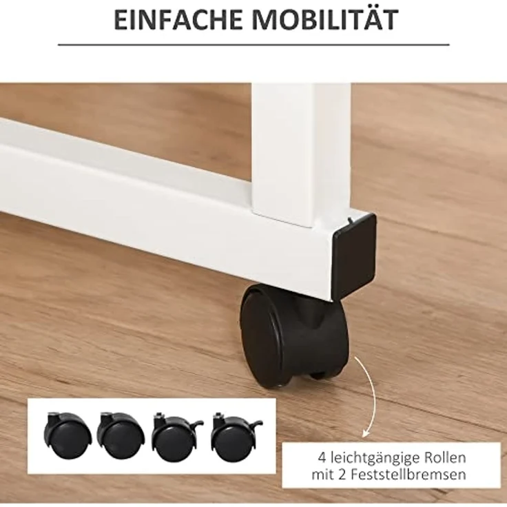 HOMCOM Beistelltisch höhenverstellbarer Couchtisch mit Rädern Feststellbremsen (C-Tische, 1-St, mobiler Endschreibtisch), Spanplatte Stahl Eisen Kunststoff, Weiße Ahornfarbe 60 x 40 x 68-78 – Bild 6