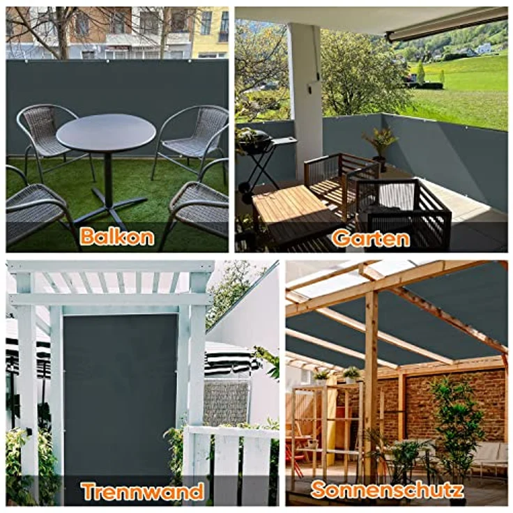 Sekey Balkon Sichtschutz Balkonabdeckung 90x400cm - Reißfeste Ösen mit Kunststoffeinlage, Oxford-Stoff Balkonverkleidung mit Kabelbindern, Blickdicht, Wasserdicht & Windschutz, Anthrazit – Bild 2