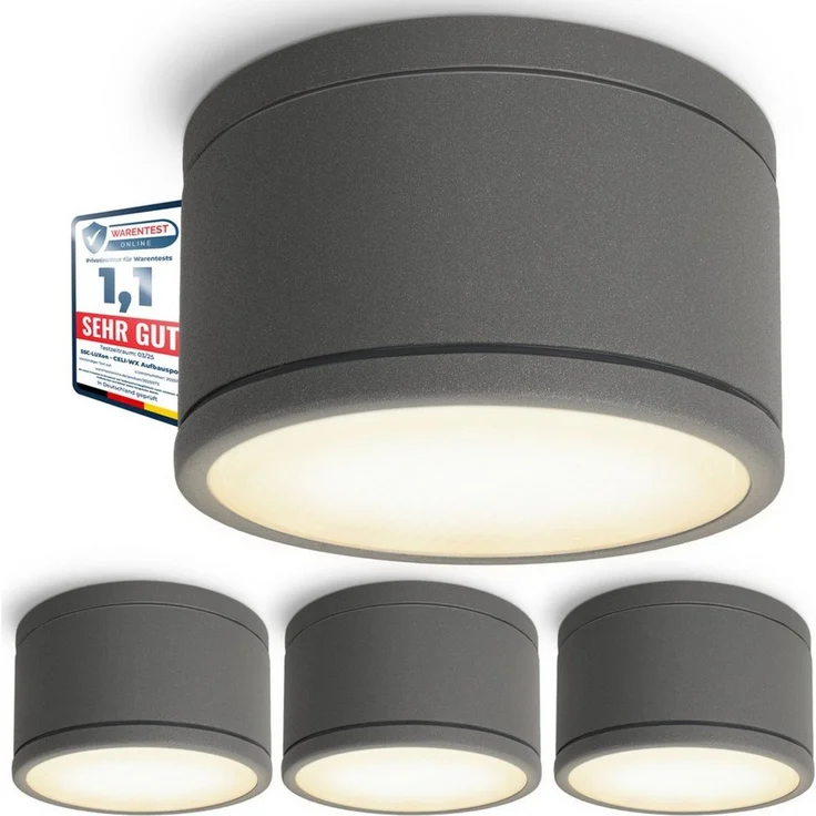 SSC-LUXon LED Außen-Deckenleuchte CELI-WX Aufbauspot flach IP44 Bad & Aussen anthrazit mit LED GX53 5W, Warmweiß bis Tageslicht – Bild 5