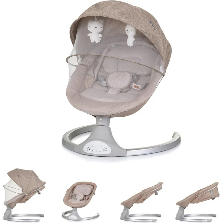 Chipolino Babywippe Nest Musik, Fernbedienung, Kissen, Gurt, Timer, Plüschtiere beige – Bild 2