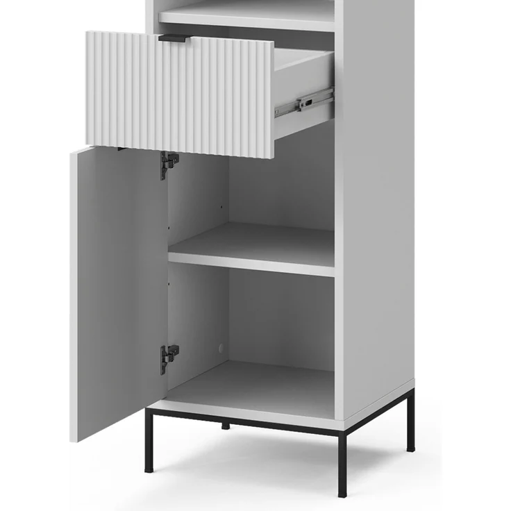 Badschrank Eliza Weiß 40 x 190 cm mit Türen, und Schublade Vicco – Bild 6