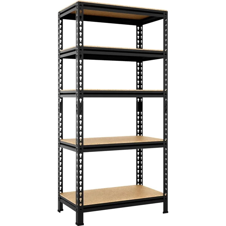 Yaheetech Standregal, Schwerlastregal Lagerregale Kellerregal, 5 verstellbare Ablagen, Stahl Schwarz, 150 x 30 x 70 cm