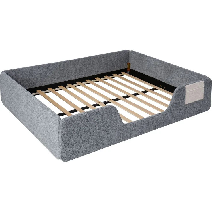 CHICFURN Polsterbett aus Samt Grau 140x190 cm mit abnehmbaren Seitengittern – Bild 8