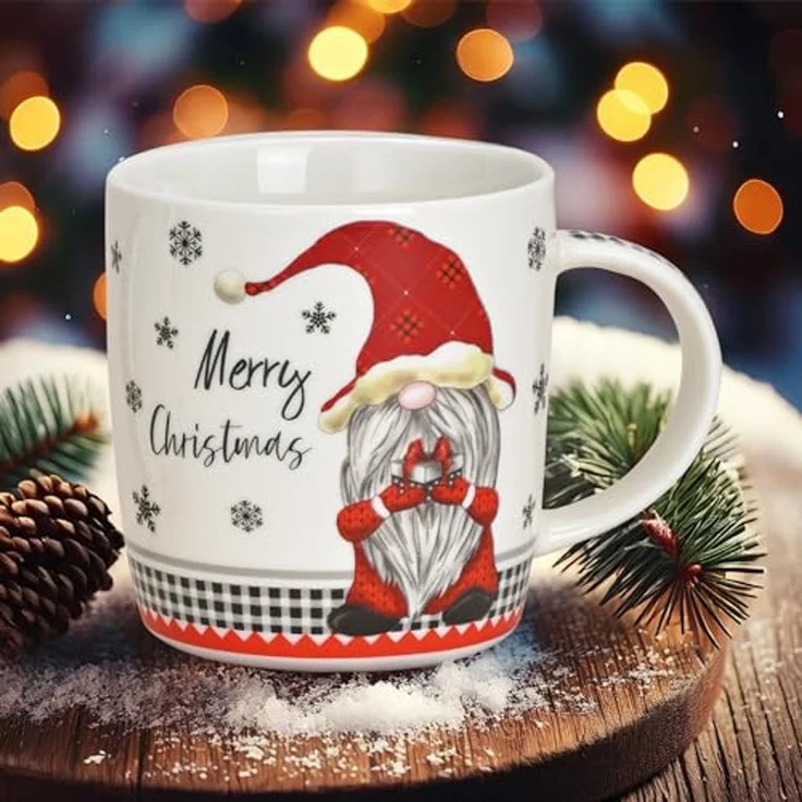 matches21 HOME & HOBBY Tasse Weihnachtstassen 2er Set mit Spruch Merry Christmas Wichtel, 2-tlg, Porzellan, Tee Kaffee-Becher, Weihnachten, modern, grau weiss rot, 340 ml – Bild 5