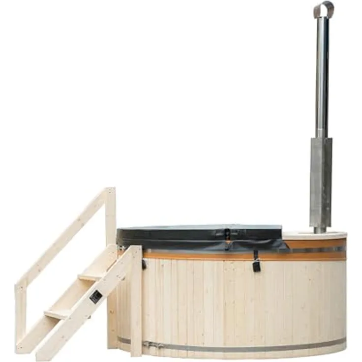 Home Deluxe Badefass SKANDI M - Outdoor Pool, Hot Tub mit Holzofen, skandinavischem Design und PVC-Innenverkleidung