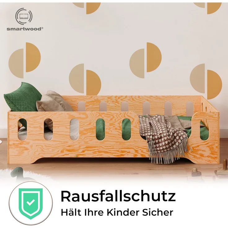 smartwood Kinderbett Bodenbett 70x140 mit Rausfallschutz & Lattenrost - Lackiert - Kinder Montessori Bett TILA 2P mit glatten Kanten - Betten für schnelle Montage - Bis 230 kg belastbar – Bild 5