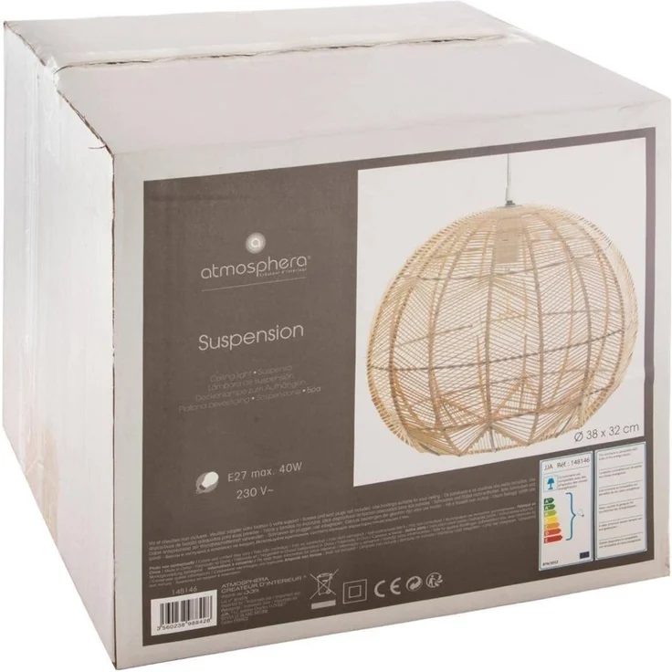 Atmosphera Créateur d'intérieur Pendelleuchte Hängeleuchte über Esstisch KITA, Rattan, Ø 38 cm, Leuchte mit Dekofunktion, ohne Leuchtmittel – Bild 2