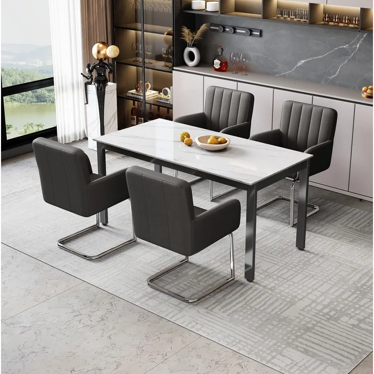 Esszimmerstuhl 56x57x86 cm im 4er-Set aus Kunstleder mit Metallgestell und ergonomischer Rückenlehne
