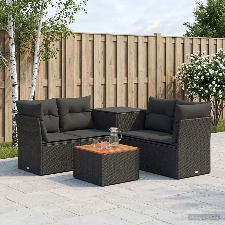 vidaXL Sofa Set 6 stk. Schwarz Polyrattan und Stahl 3447340 – Bild 1