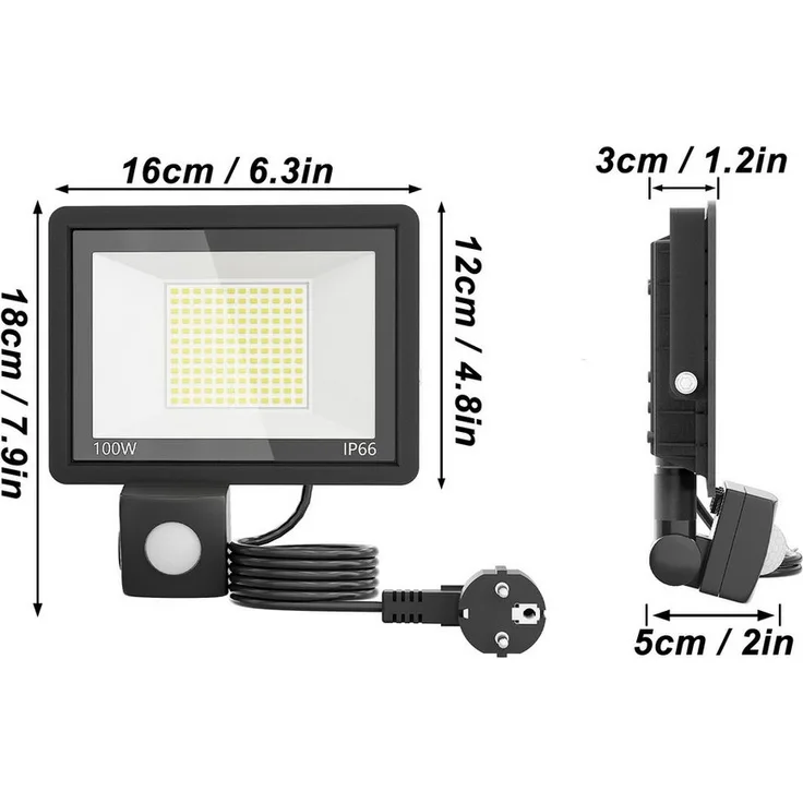 FIVMEN LED Flutlichtstrahler LED Strahler mit Bewegungsmelder 100W Scheinwerfer mit Stecker, Aussenlampe für Garten, Innenhöfe, Garage