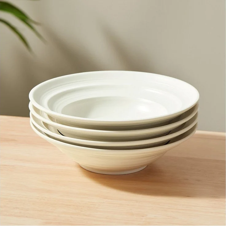JIWOO Suppenteller 4er Ø22cm, Speiseteller Pastateller Salatteller Dessertteller Plate, (4 St), Keramik Tellerset Weiß mikrowellen- und spülmaschinenfest Ø21,2 cm – Bild 2