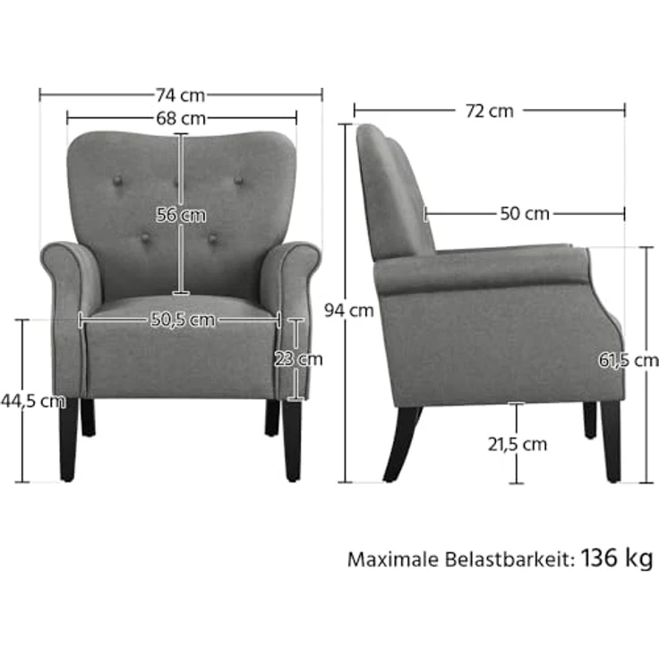 Yaheetech Ohrensessel modern Holzbeine Sessel Polstersessel Fernsehsessel mit Armlehnen Einzelsofa Sitzkomfort Dunkelgrau – Bild 4