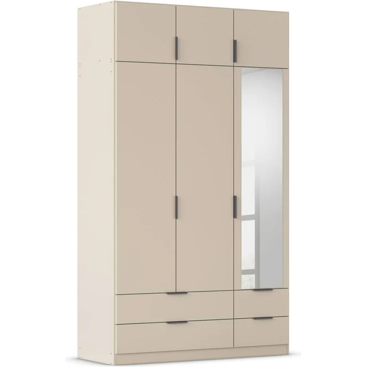 Rauch Möbel Lagoa, Kleiderschrank, Garderobe für Schlafzimmer, Kinderzimmer, Jugendzimmer 6-türig, mit Spiegel, 4 Schubladen, Farbe Beige, Breite 136 – Bild 1