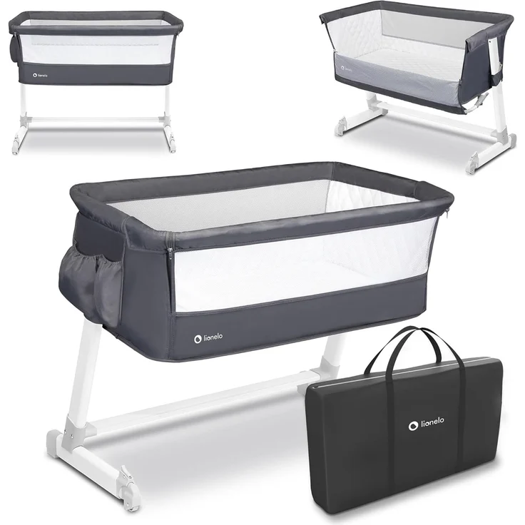 Lionelo Theo Baby Beistellbett Kinderbett dunkelgrau Babybett Zustellbett