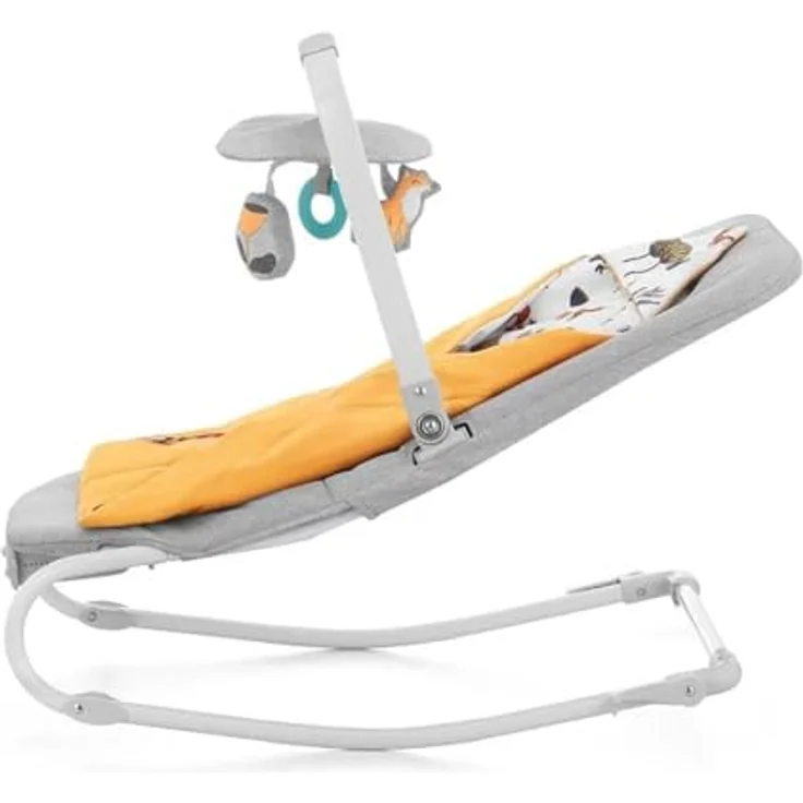 KinderKraft Felio 2 Babywippe, Wippe und Schaukel mit 8 Melodien, beruhigenden Vibrationen und Moskitonetz, Forest Yellow – Bild 2