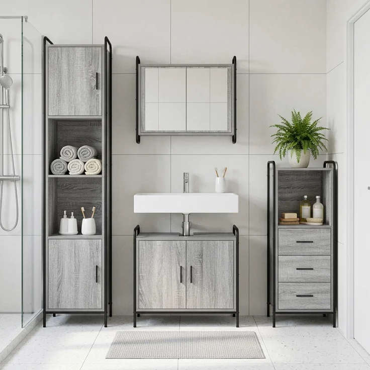 vidaXL Badezimmerschrank-Set 4 stk. Sonoma-Grau 40 x 36 x 181 cm 3444618 – Bild 1