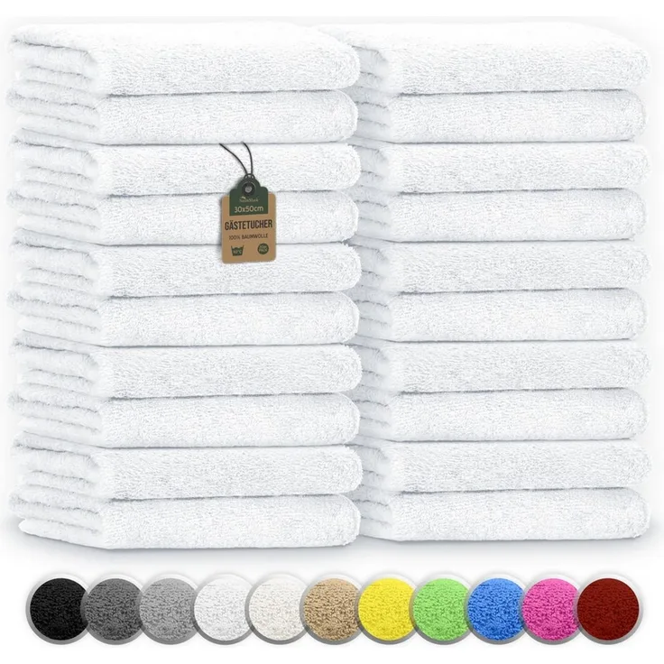 NatureMark Gästehandtuch 20er-Sparpack Frottier Gästetücher 30x50cm, 100% Baumwolle (20-St), Gästehandtuch 30x50cm Weiß