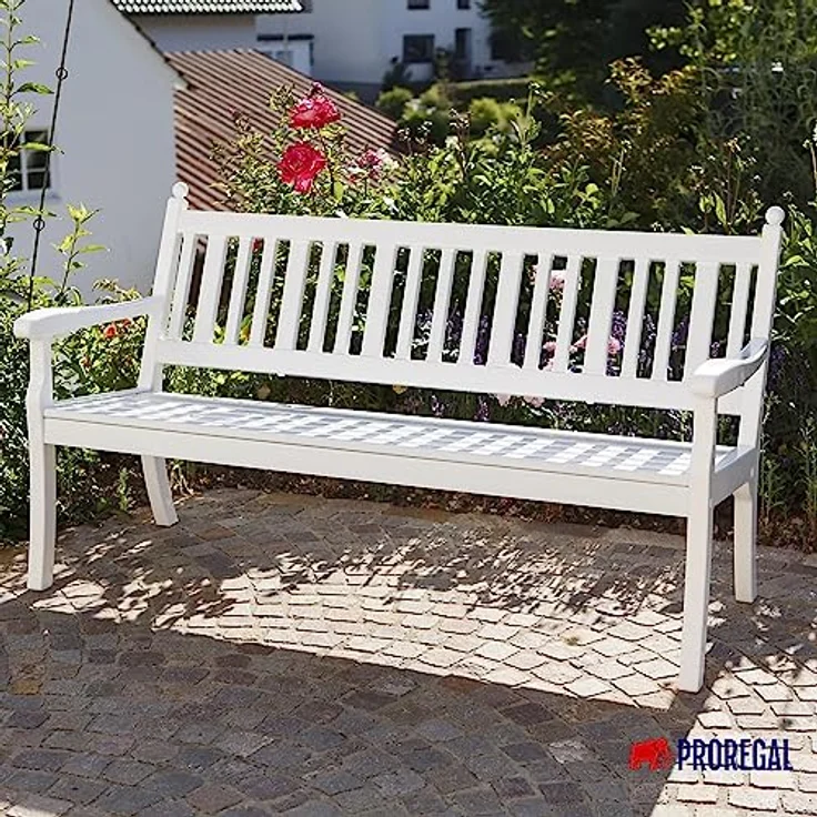 PROREGAL Gartenbank Aruba 3-Sitzer, witterungsbeständig in Weiß, HxBxT 88 x 160 x 69 cm, UV-beständiger Kunststoff, stabile Parkbank mit Rücklehne – Bild 5