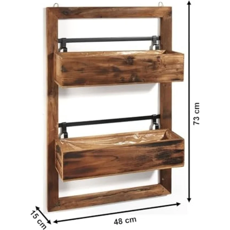 Kobolo Regal Wanddeko Übertopf aus Holz mit schwarzem Metall – Bild 6