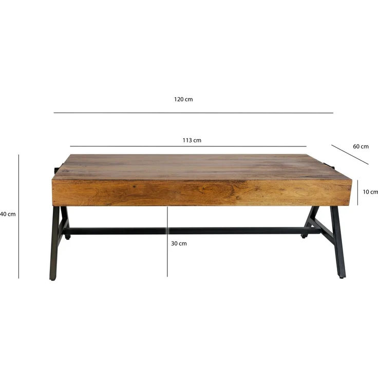 FineBuy Couchtisch Sheesham Massivholz rechteckig 120cm · Wohnzimmertisch mit Metallgestell · Handgefertigter Sofatisch im modernen Industrial Design mit stabiler Tischplatte – Bild 3