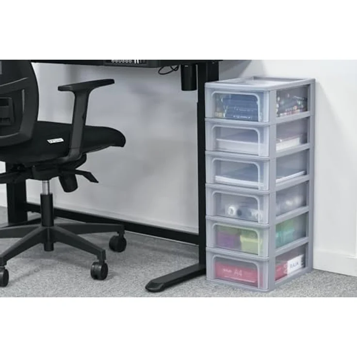 Iris Ohyama, Kunststoff Schubladenbox mit 6 flachen Schubladen, Grau, Easy-Pull-System, A4, A5 & A6 Format, Schreibtisch Organizer für Büro, Schule, Schreibwaren, BPA-frei, Schubladenschrank, OCH-2006 – Bild 2