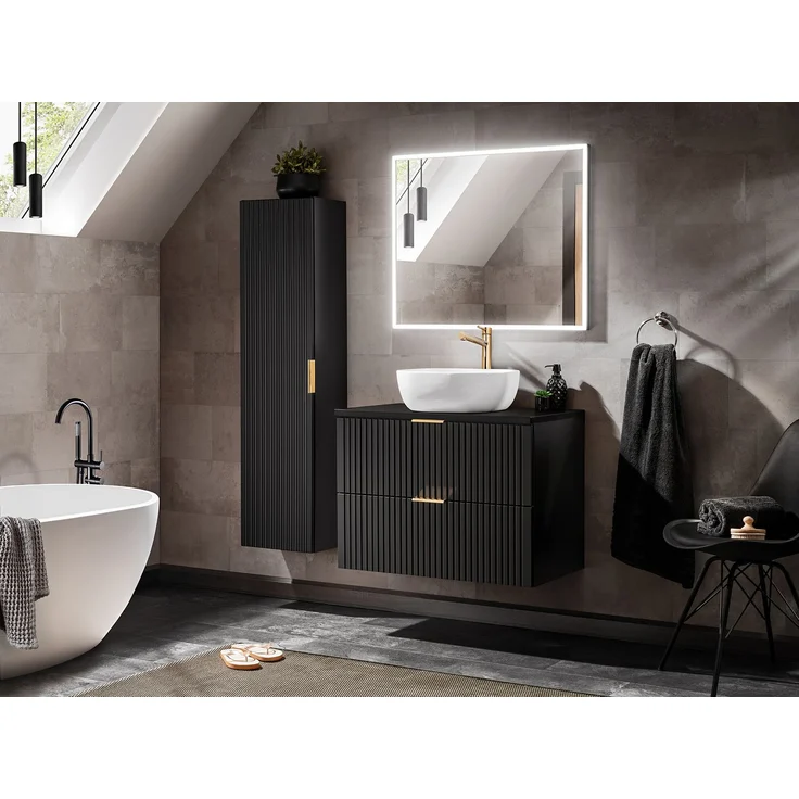 Hochschrank mit 1 Tür (140x25x35cm), Schwarz matt – Bild 7