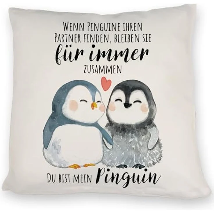 speecheese Dekokissen Pinguinpärchen Kissen mit Spruch Du bist mein Pinguin – Bild 1