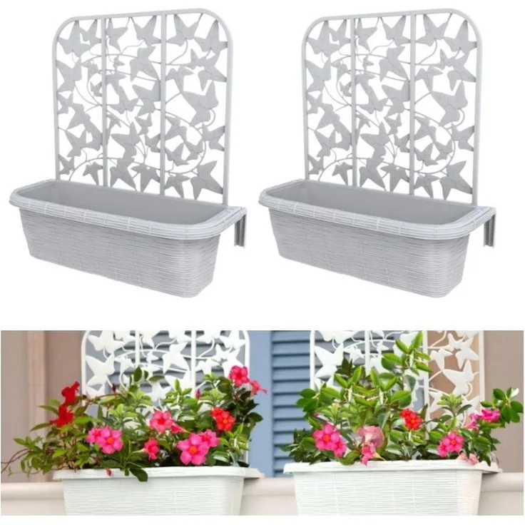 GarPet Blumenkasten 2er Set Blumenkasten Balkon Balkonkasten mit Spalier Wasserspeicher