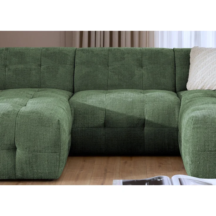 luma-home Wohnlandschaft U-Form 6-Sitzer, raffinierte Steppungen, Chenille-Bezug in Grün, 323 x 161 x 79cm – Bild 6