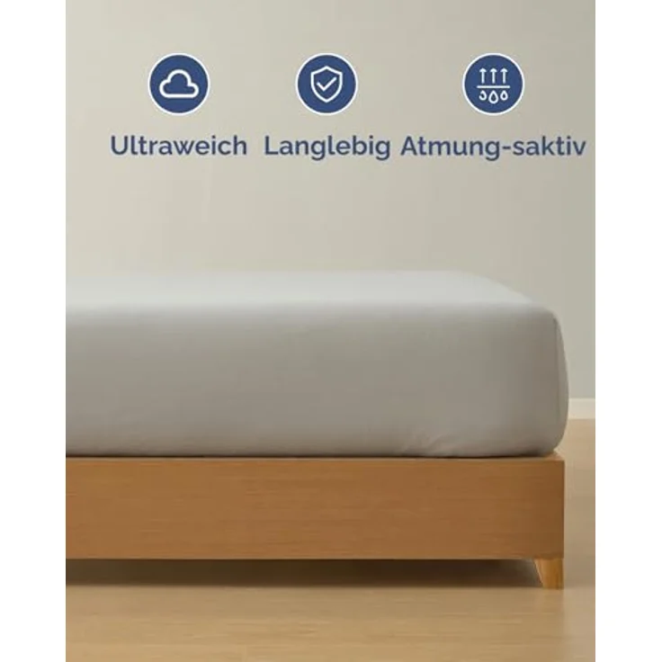 Spannbettlaken Jersey 180x200 - Baumwolle Boxspringbett 40cm - Hellgrau | Spannbetttuch, Rundumgummi, Dehnbar, Weich, Atmungsaktiv, Knitterfrei, Pflegeleicht, Baumwoll-Jersey, Bis 40cm, OEKO-TEX – Bild 3