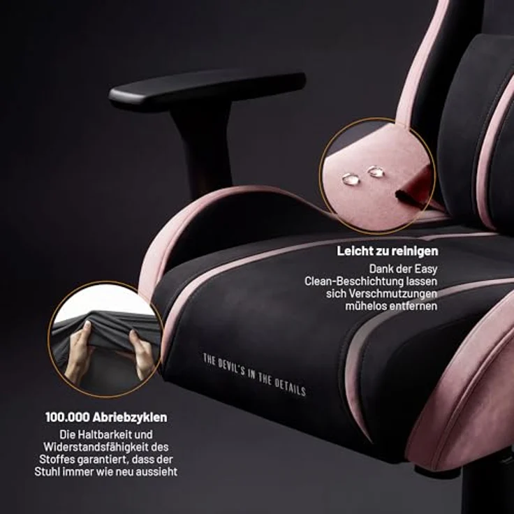 Diablo Gaming Stuhl ergonomisch Stoff Kinder Jugend Drehstuhl mit Lendenkissen Kopfstütze 3D Armlehnen verstellbar bis 140 Grad Bürostuhl klein Akira Pink – Bild 13