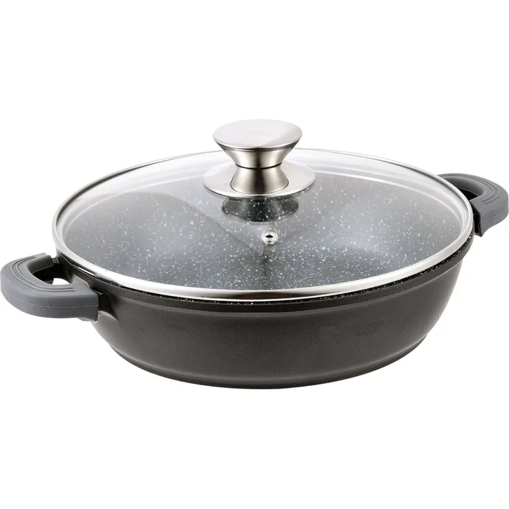 Cheffinger Schmorpfanne mit Glasdeckel, Aluguss schwarz, Ø 28 cm
