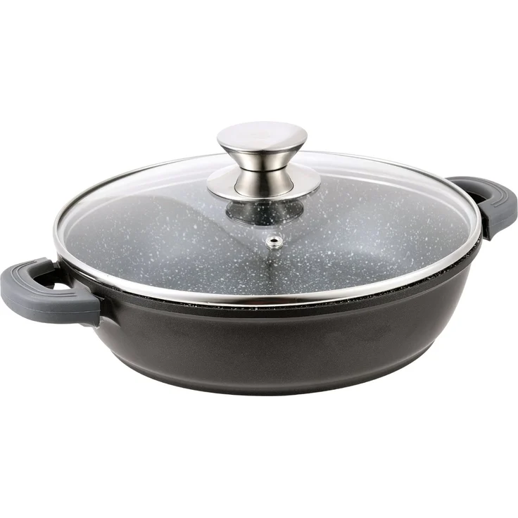 Cheffinger Schmorpfanne mit Glasdeckel, Aluguss schwarz, Ø 28 cm – Bild 1