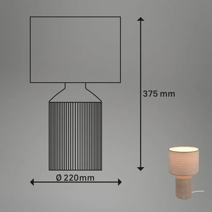 Briloner Nachttischlampe Ino, E14 Tischleuchte mit braunem Keramikfuß und Stoffschirm, Höhe 37,5 cm, Kabelschalter – Bild 7