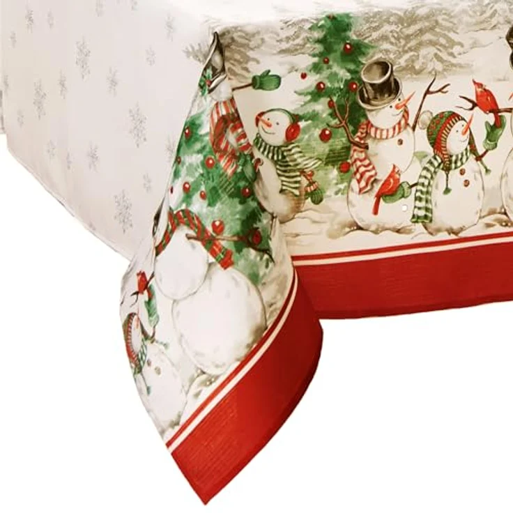 Elrene Home Fashions Snowman Winterland Holiday Snowflake Tischdecke, Polyester, Bunt, 60"x102" Rectangle (Tablecloth) – Bild 2