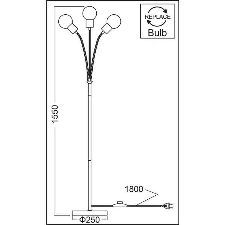 TRANGO Stehlampe, 3-flammig Stehleuchte 1531A *EARTH* in Schwarz-matt mit 3x E27 Lampenfassung (ohne Leuchtmittel) - Höhe ca. 1550mm, 3 schwenkbaren Lampenarmen - Stehleuchte – Wohnzimmerlampe - Bürolampe – Bild 2