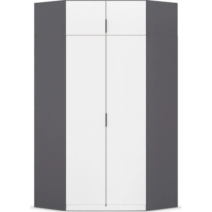 Rauch Möbel Lagoa, Kleiderschrank, Eckschrank, Garderobe für Schlafzimmer, Kinderzimmer, Jugendzimmer 4-türig, Farbe Weiß/Grau metallic, Schwarz, Breite 166 – Bild 1