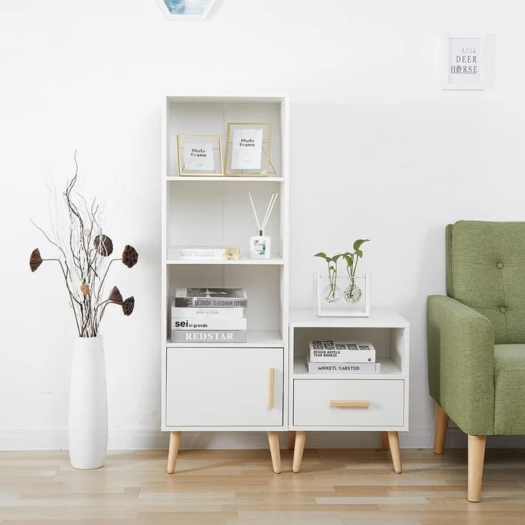 Mondeer Nachttisch, Nachtschrank mit 1 Schublade und 1 Offenem Fach, Holz Modern Nachtkommode mit Massivholzfüßen, Beistelltisch für Schlafzimmer Wohnzimmer, 40 x 30 x 51 cm, Weiß – Bild 8