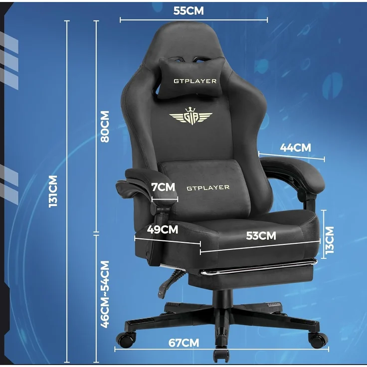 GTPLAYER Gaming Stuhl, Atmungsaktiver Bürostuhl, bürostuhl ergonomisch, Hochwertiger - Stoff, Ergonomischer PC Stuhl, 160° Verstellbare Rückenlehne und ausziehbare Fußstütze, Grau – Bild 3