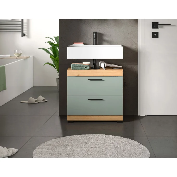Xonox Scout Waschbeckenunterschrank (B/H/T: 60x56x34 cm) in Salbei und Artisan Eiche Nachbildung – Bild 6
