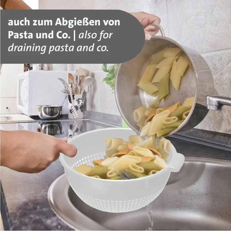 WESTMARK Seiher 2 Stk, groß, mit 2 Griffmulden und 4 Aufsatzrasten zum Waschen und, PE, spülmaschinengeeignet, Made in Germany – Bild 3