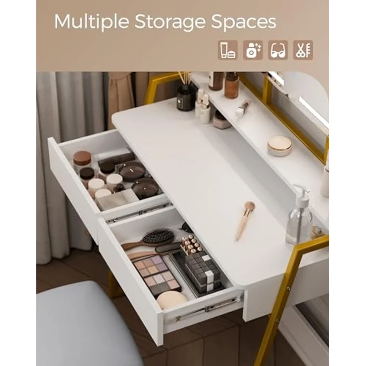 Mondeer Schminktisch Kosmetiktisch-Set(2-St), mit LED Beleuchtung, mit Spiegel einstellbare Helligkeit und Hocker – Bild 6