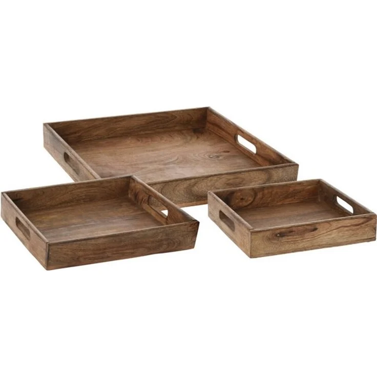 Koopman Tablett Serviertablett Holztablett Frühstückstablett Tablett 3tlg Mangoholz, Holz, (3-tlg), Massivholz, 27x27cm, 30x30cm, 24x24cm, Braun – Bild 3