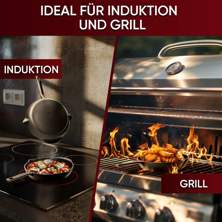 6er Mini-Pfannen-Set aus Gusseisen Ø 13,5 cm – Servierpfannen für Induktion, Grill & Backofen, hitzebeständig und vielseitig – Bild 3