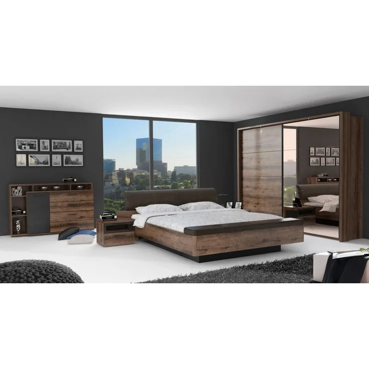 Forte 'Jacky' Bett mit Bank, Schlammeiche/ Schwarzeiche, 180x200 cm