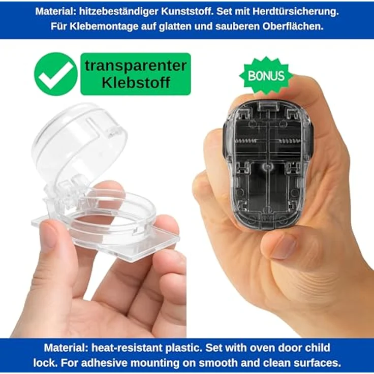 Herd Kindersicherung Set, für 6 Knöpfe, transparenter Kleber, mit Backofentür Kindersicherung, für max. Ø 4,9 cm und 4 cm hohe Herdknöpfe mit min. 6,1 cm Abstand Mitte-Mitte, Herdschutz Tür Knöpfe Kit – Bild 4