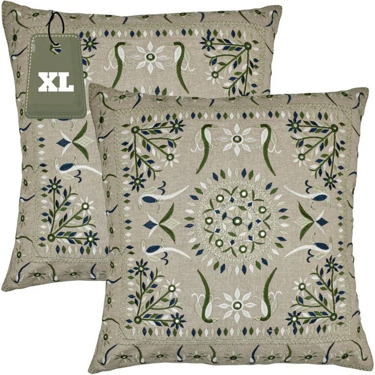 Marrakesch Orient & Mediterran Interior Zierkissen 2er Set Boho Kissenbezug Lodge orientalisch aus Baumwolle, Grün 50 cm, (2 St) – Bild 1